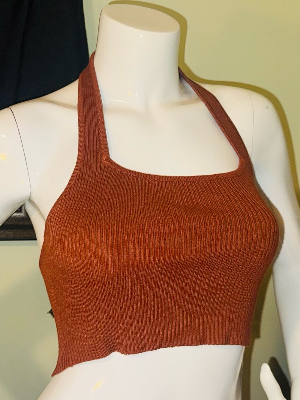 👑 Size Small SHEIN Ribbed Halter Crop Top - Rust Brown - Picture 4 of 8